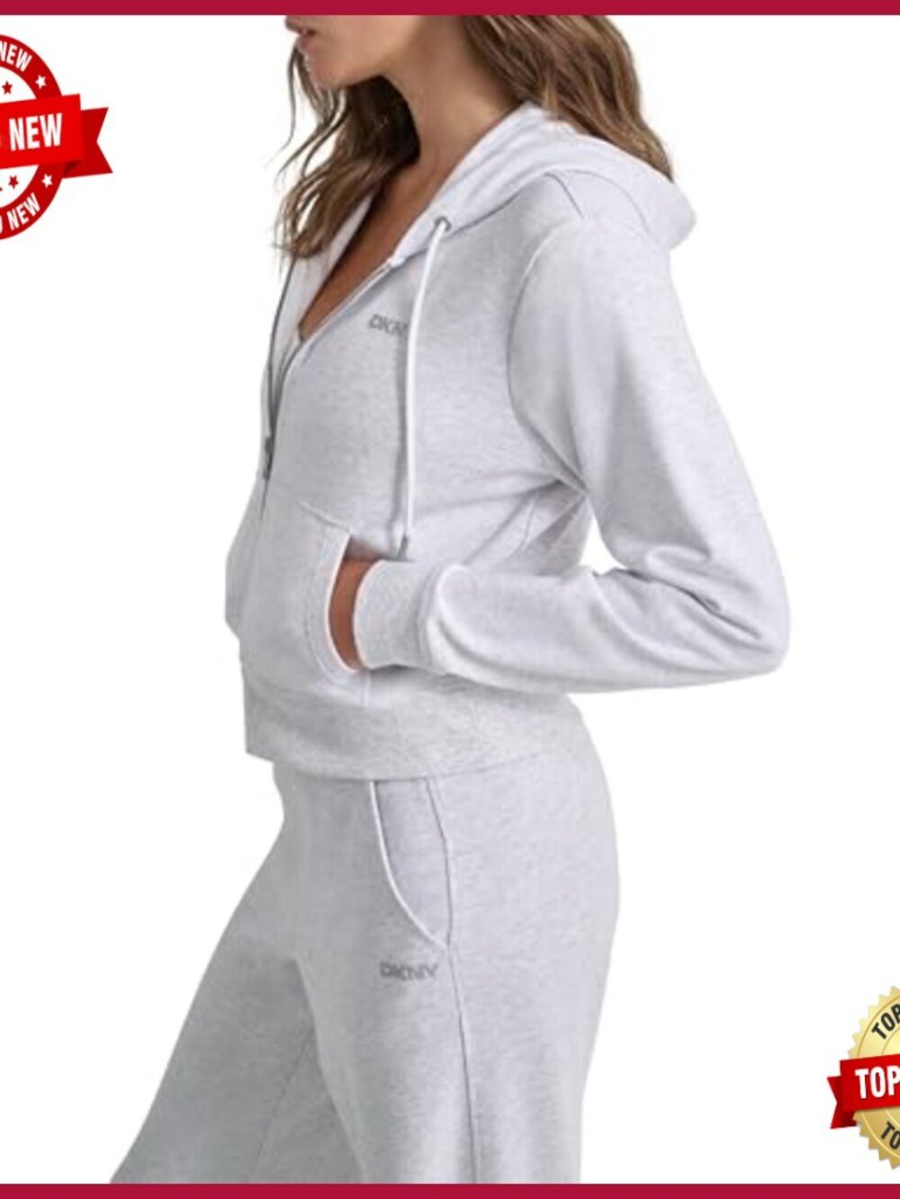 Cropped Fleece Hoodie with Studded Logo and Full Zip Front - Picture 3 of 4